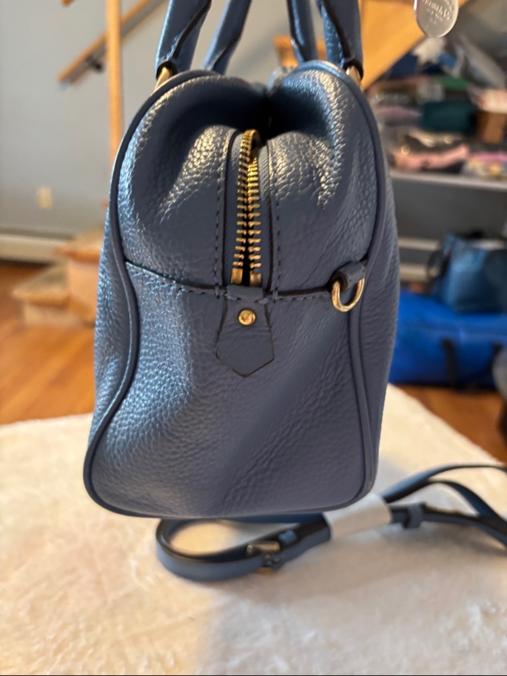 Michael Kors Blue Leather Satchel with Tassel - Picture 2 of 10